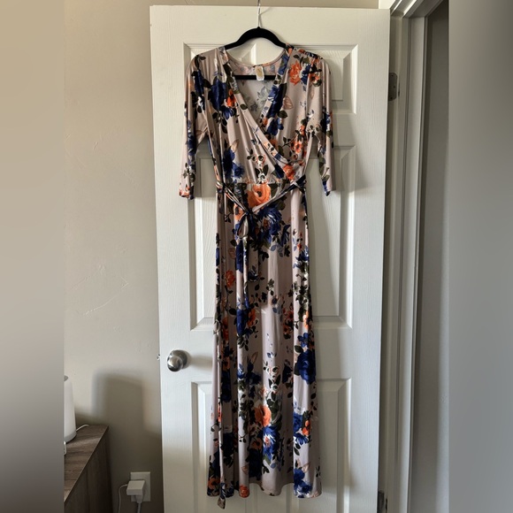 LARA Floral Maxi Dress - Blue and Orange - Picture 1 of 5